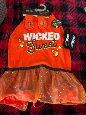 Orange "Wicked Sweet" Halloween Dog Dress with Matching Pet Socks